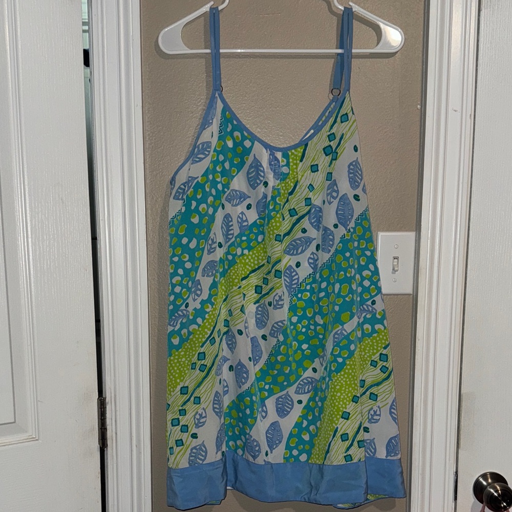 Oscar de la Renta Vintage Mod Green and Blue Floral Mini Dress size Medium